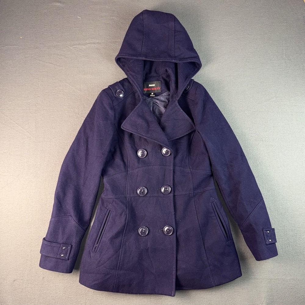 Vintage Miss Sixty M60 Coat Double Breasted Wool Peacoat Women's Size Small Navy